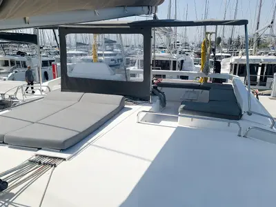 Deck of Danai, a Dufour 48 Catamaran catamaran at Agios Stefanos, Greece