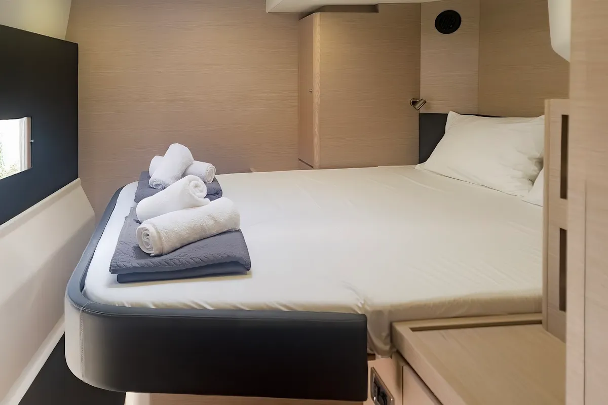 Cabin on Danai, a Dufour 48 Catamaran catamaran at Agios Stefanos, Greece
