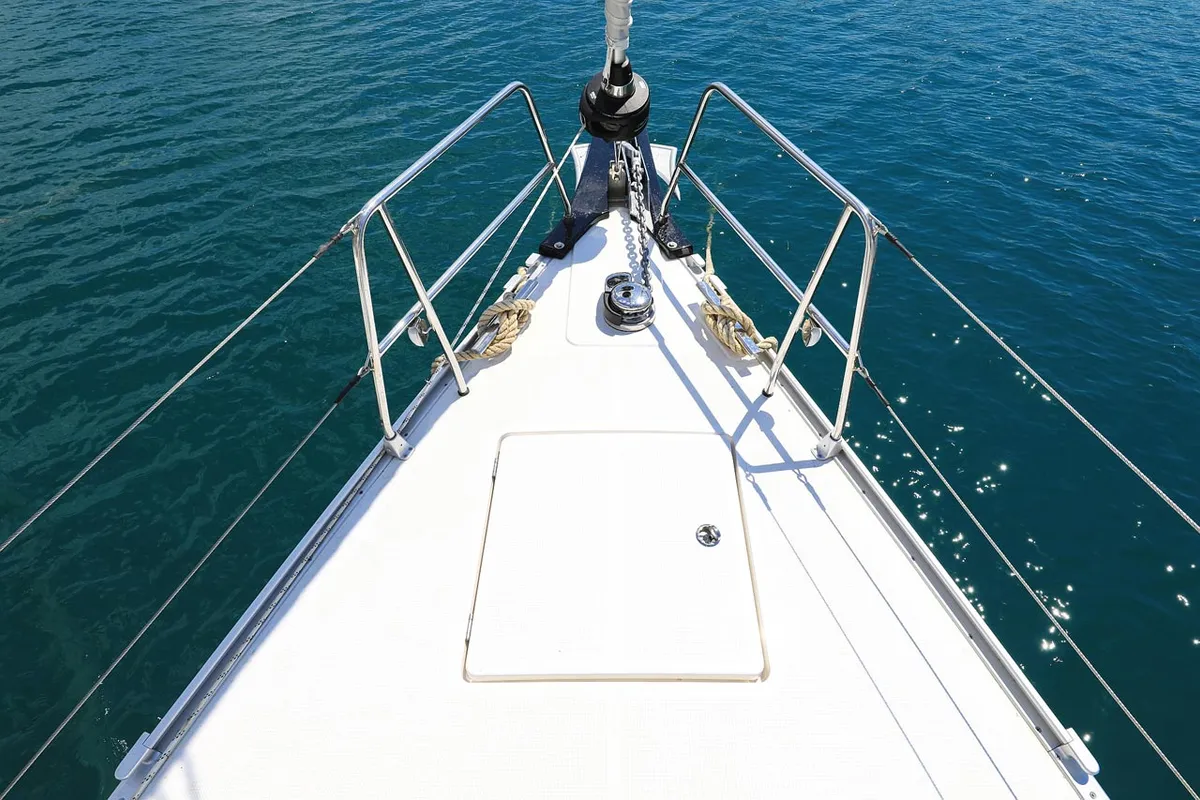 Deck of Avior, a Bavaria Cruiser 46 sailboat at Grad Biograd na Moru, Croatia