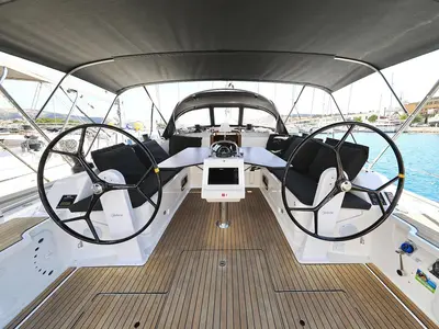 Cockpit of Avior, a Bavaria Cruiser 46 sailboat at Grad Biograd na Moru, Croatia