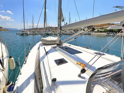 Deck of Avior, a Bavaria Cruiser 46 sailboat at Grad Biograd na Moru, Croatia