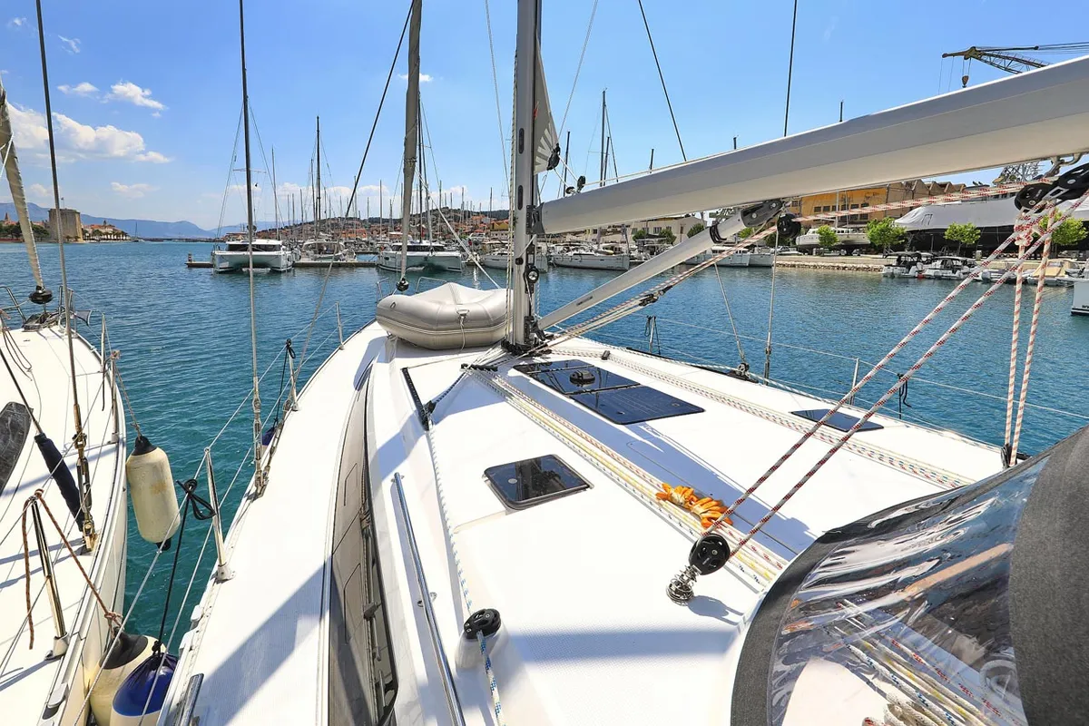 Deck of Avior, a Bavaria Cruiser 46 sailboat at Grad Biograd na Moru, Croatia