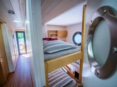 Cabin on Ariella, a Woma D13 motorboat at Fürstenberg/Havel, Germany