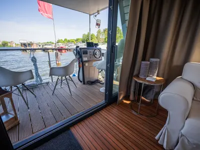 Cockpit of Ariella, a Woma D13 motorboat at Fürstenberg/Havel, Germany