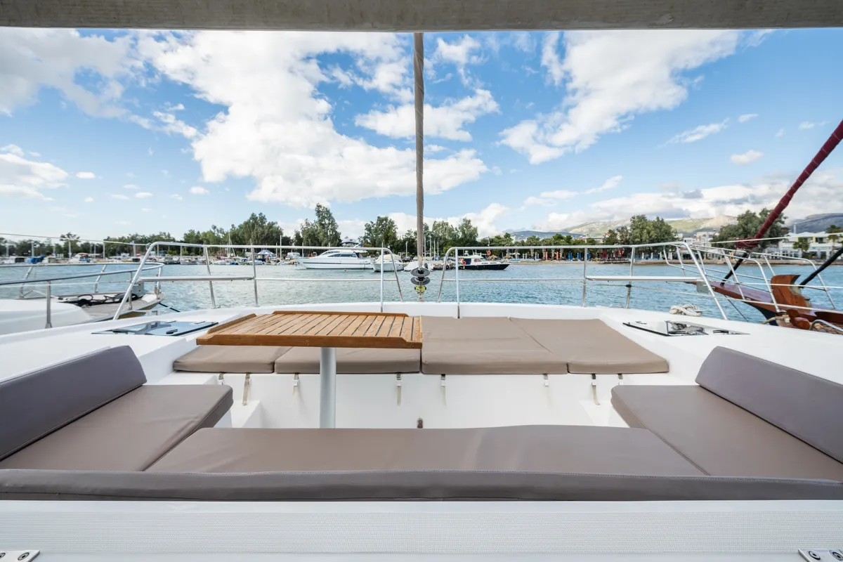 Deck of Theros, a Bali 4.1 catamaran at Municipal Unit of Lefkada, Greece
