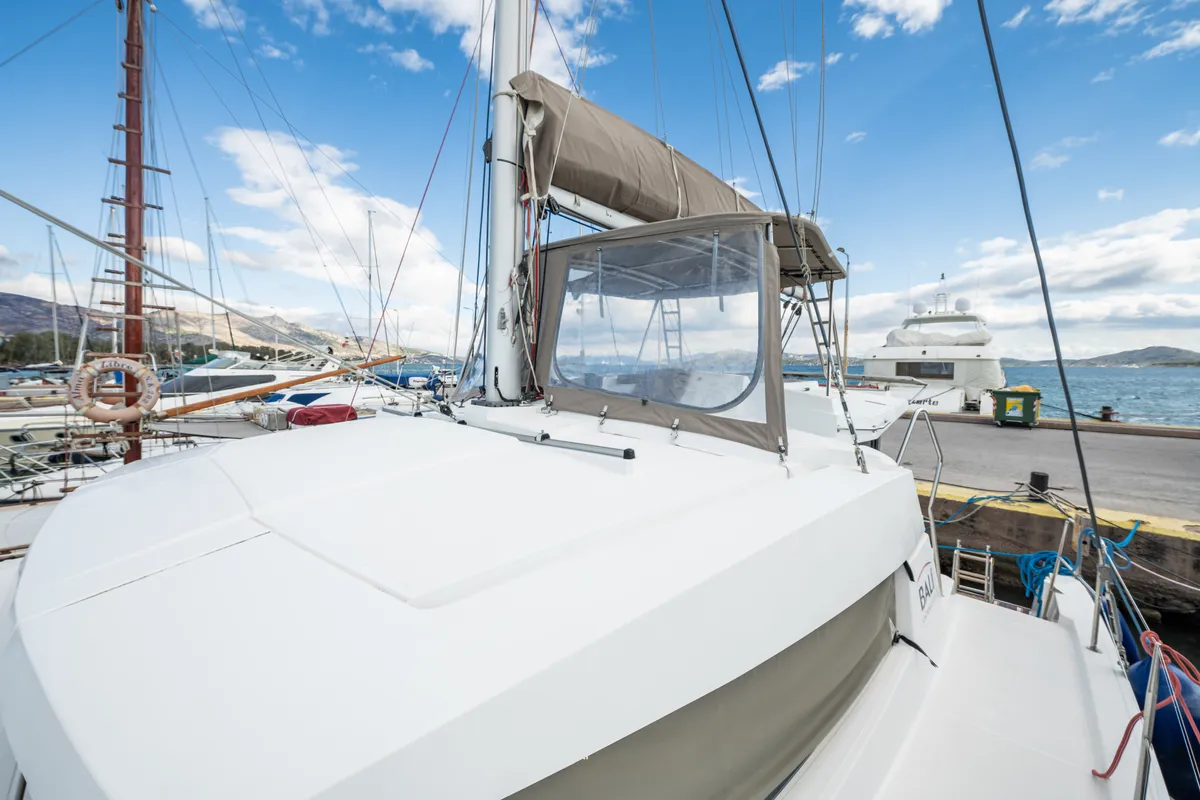 Deck of Theros, a Bali 4.1 catamaran at Municipal Unit of Lefkada, Greece