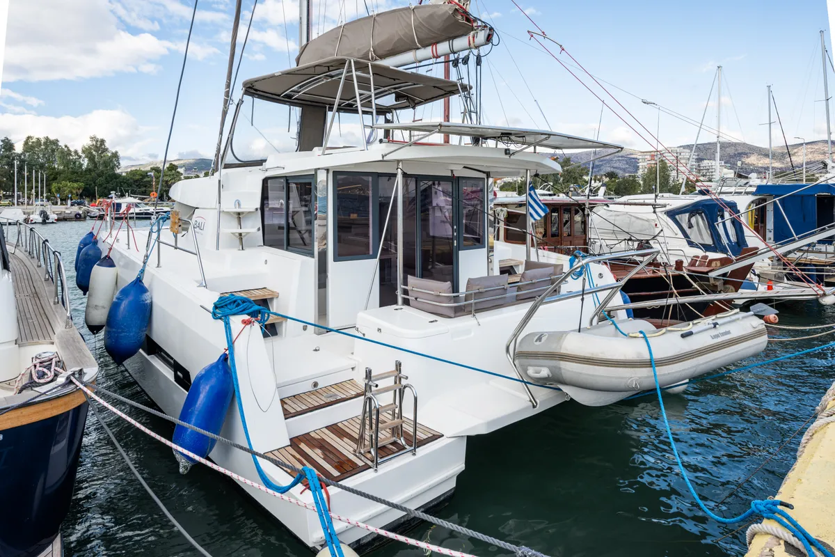 Exterior view of Theros, a Bali 4.1 catamaran at Municipal Unit of Lefkada, Greece