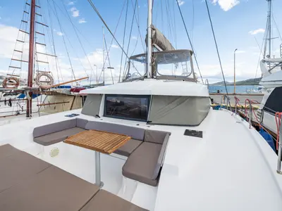 Deck of Theros, a Bali 4.1 catamaran at Municipal Unit of Lefkada, Greece