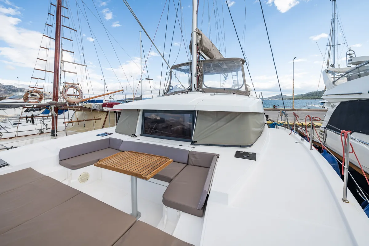 Deck of Theros, a Bali 4.1 catamaran at Municipal Unit of Lefkada, Greece