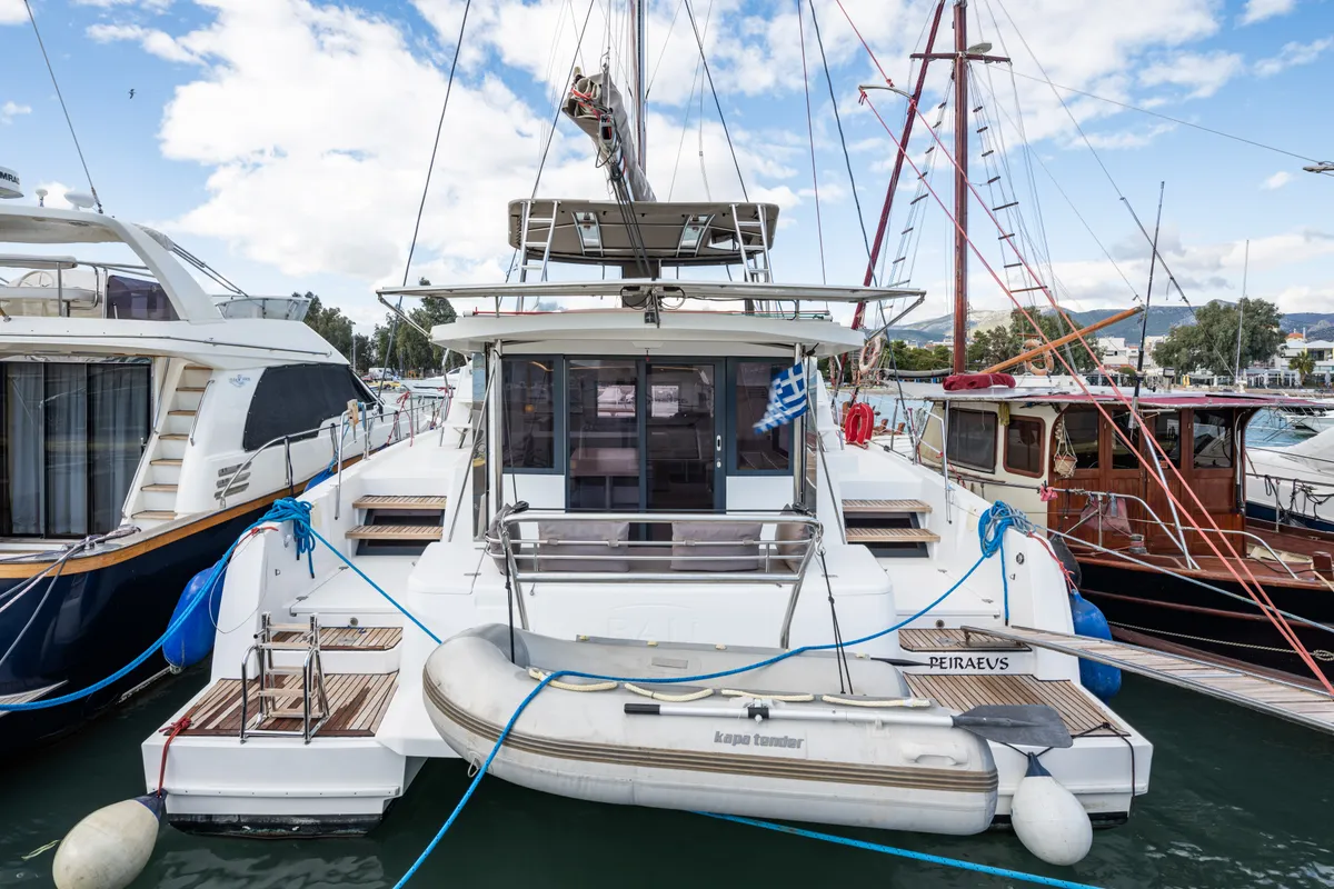 Exterior view of Theros, a Bali 4.1 catamaran at Municipal Unit of Lefkada, Greece