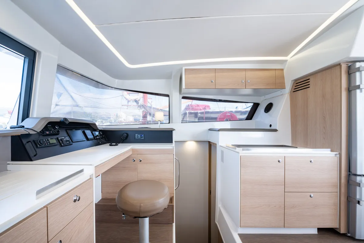 Cockpit of Theros, a Bali 4.1 catamaran at Municipal Unit of Lefkada, Greece