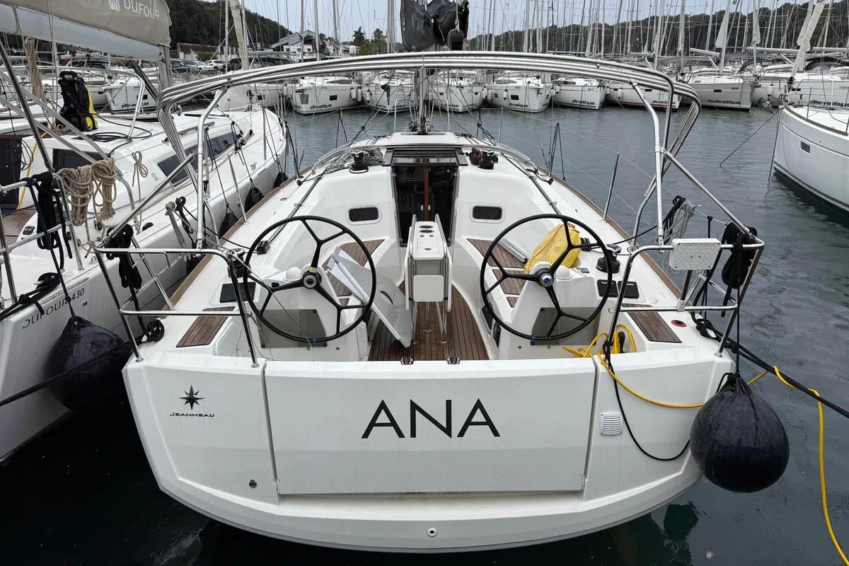 Cockpit of Ana, a Jeanneau Sun Odyssey 349 sailboat at Grad Pula, Croatia