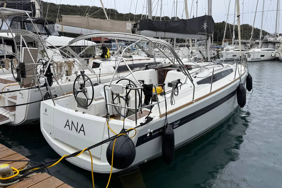 Exterior view of Ana, a Jeanneau Sun Odyssey 349 sailboat at Grad Pula, Croatia