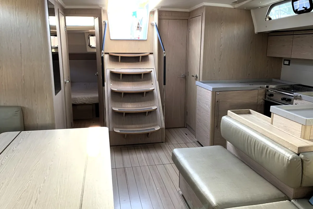 Galley of Lima, a Beneteau Oceanis 51.1 sailboat at Cala Egos, Spain