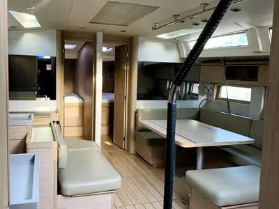 Salon of Lima, a Beneteau Oceanis 51.1 sailboat at Cala Egos, Spain