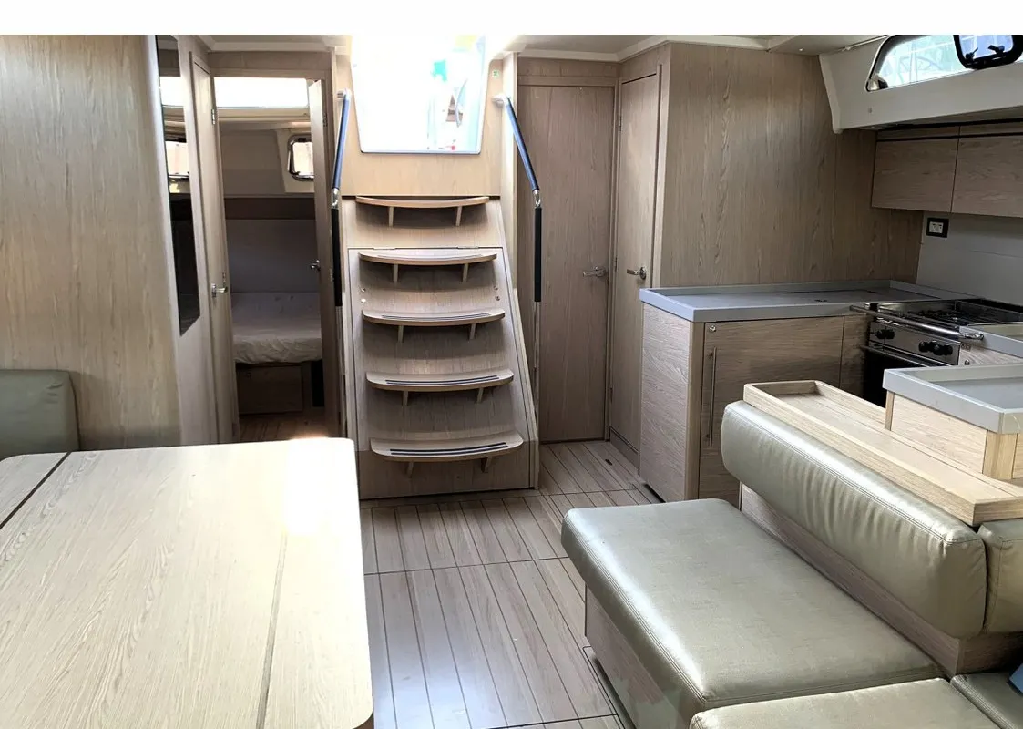 Galley of Lima, a Beneteau Oceanis 51.1 sailboat at Cala Egos, Spain