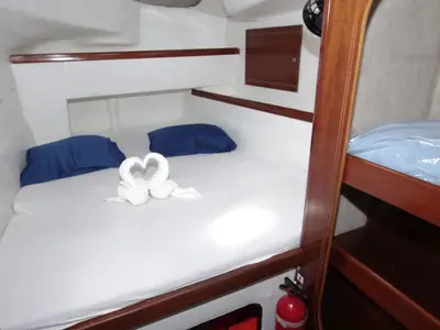 Cabin on LaPerla, a Fountaine Pajot Athena 38 catamaran at Cienfuegos, Cuba