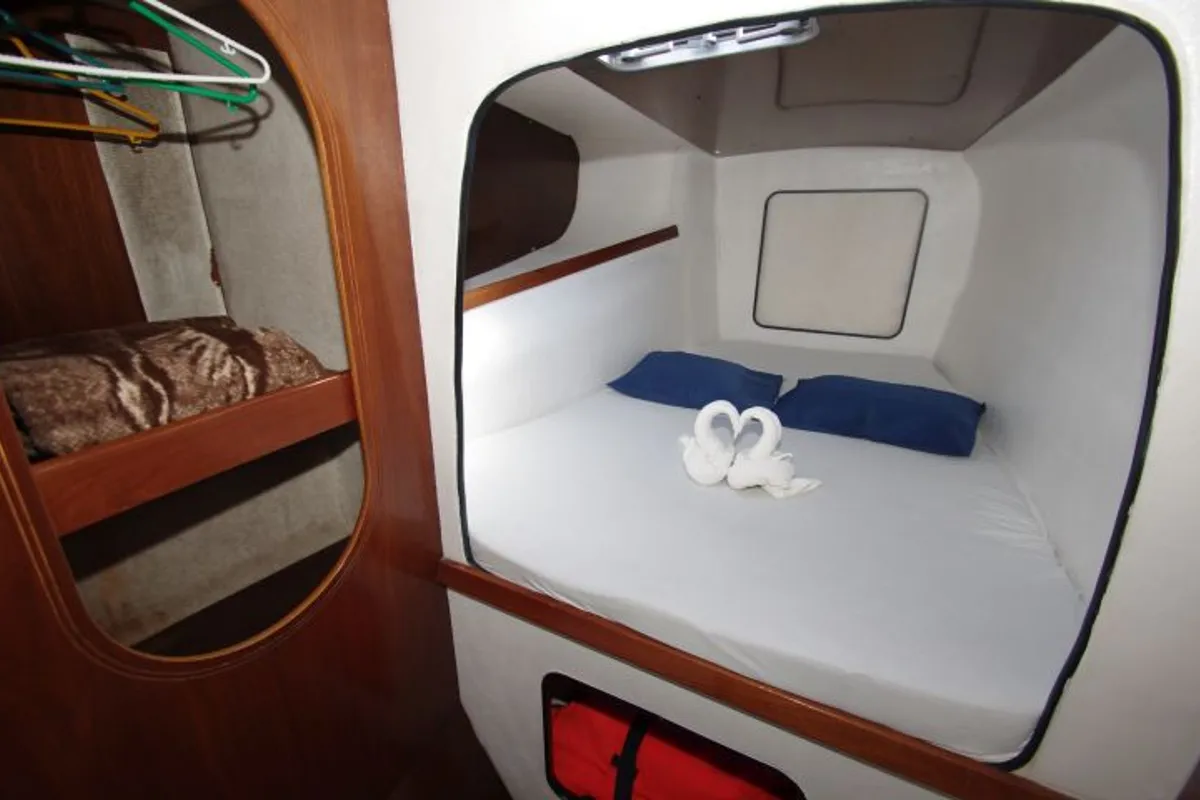 Cabin on LaPerla, a Fountaine Pajot Athena 38 catamaran at Cienfuegos, Cuba