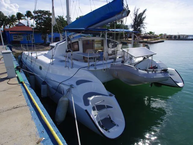 Exterior view of LaPerla, a Fountaine Pajot Athena 38 catamaran at Cienfuegos, Cuba