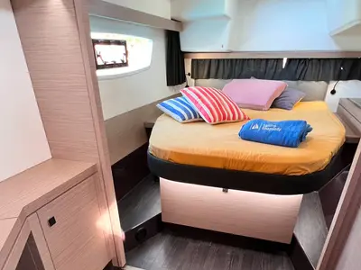 Cabin on Dolce, a Fountaine Pajot Lucia 40 catamaran at Marmaris, Turkey