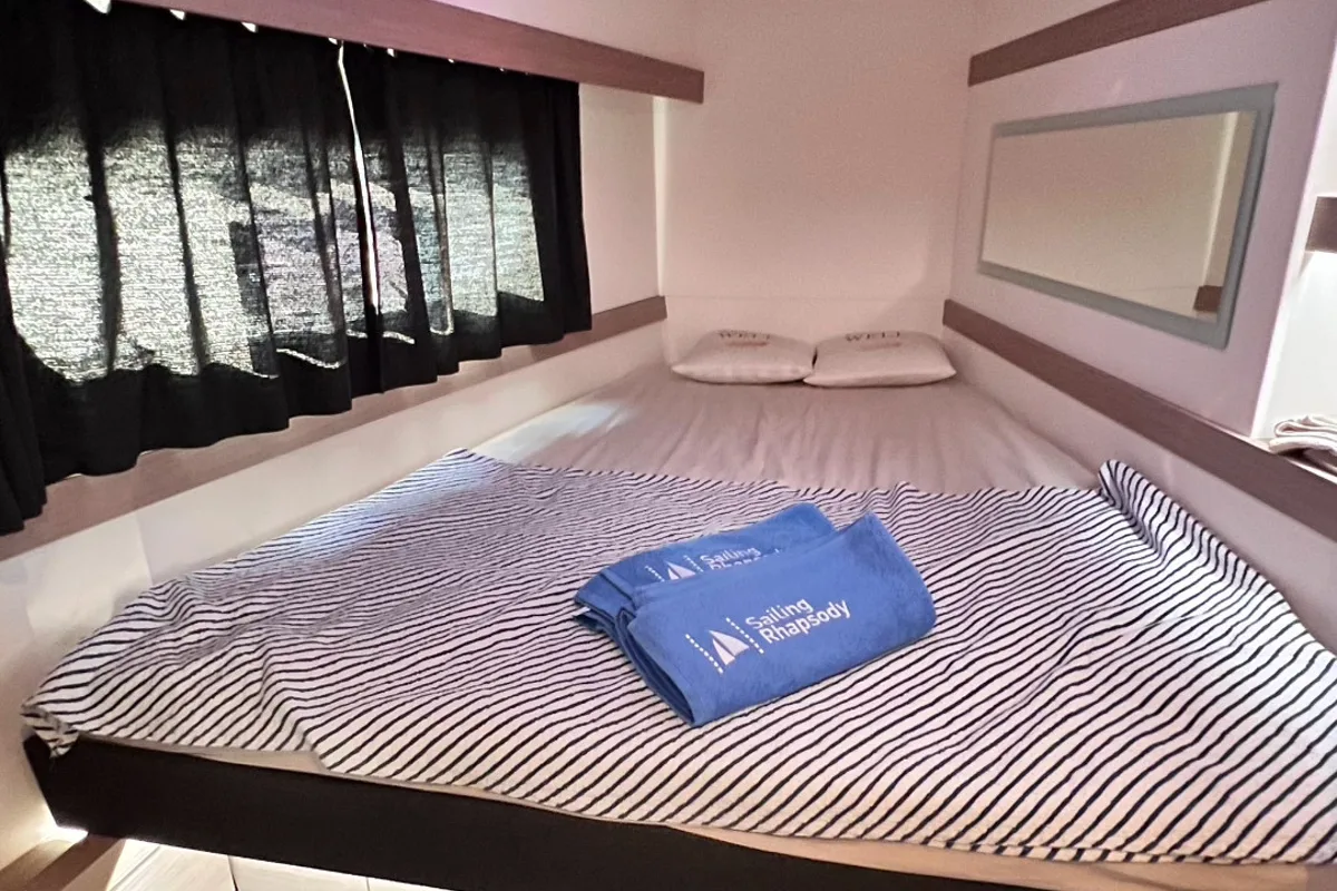 Cabin on Dolce, a Fountaine Pajot Lucia 40 catamaran at Marmaris, Turkey