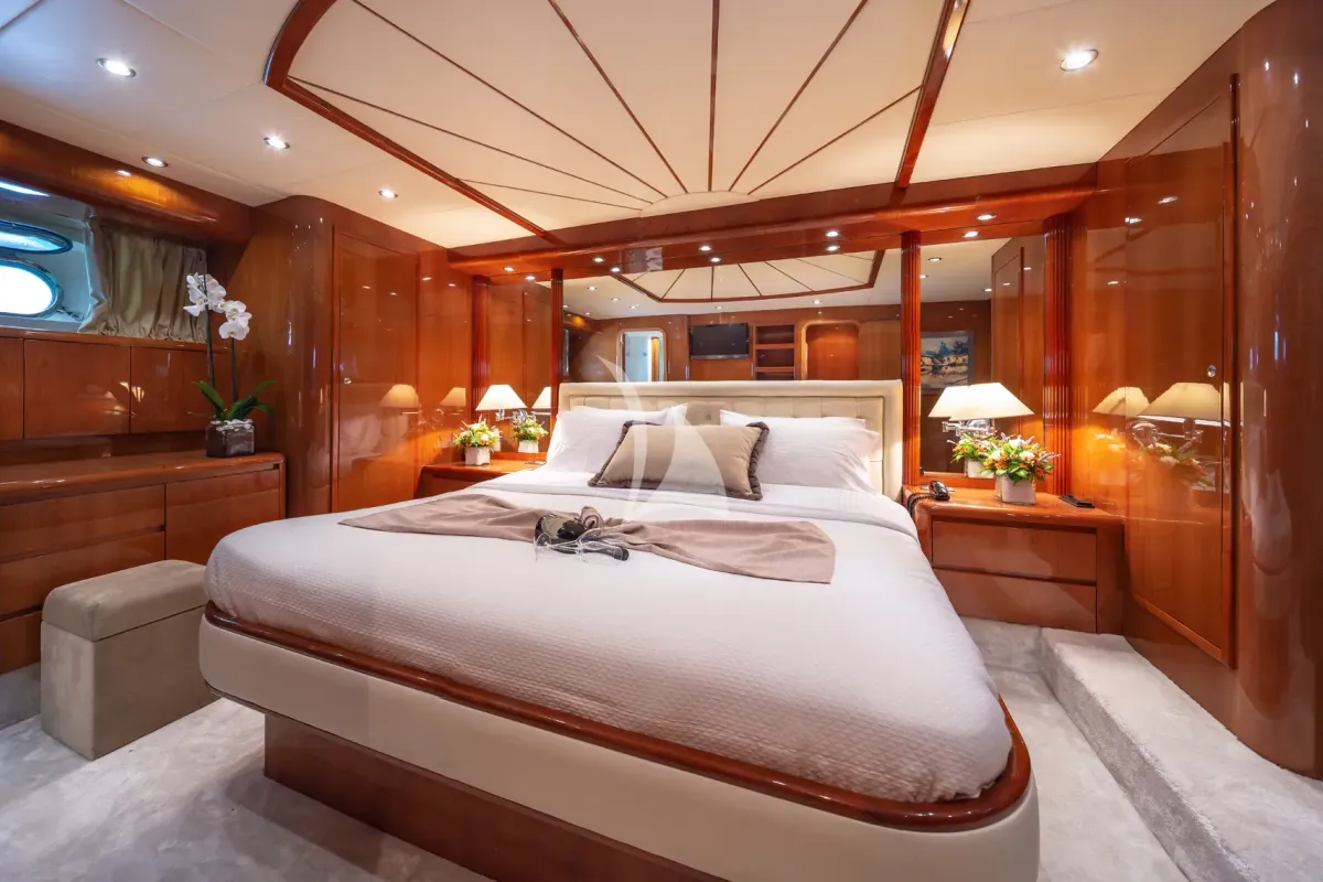 Cabin on Efmaria, a Falcon 86 motor yacht at Athens, Greece