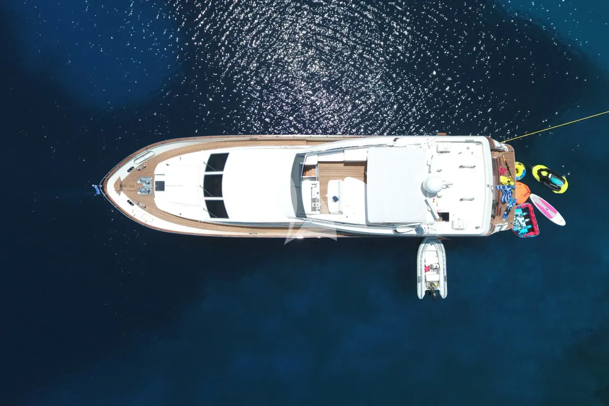 Exterior view of Efmaria, a Falcon 86 motor yacht at Athens, Greece