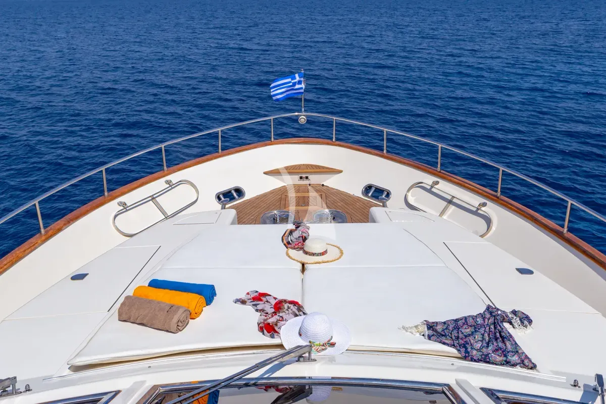 Deck of Efmaria, a Falcon 86 motor yacht at Athens, Greece