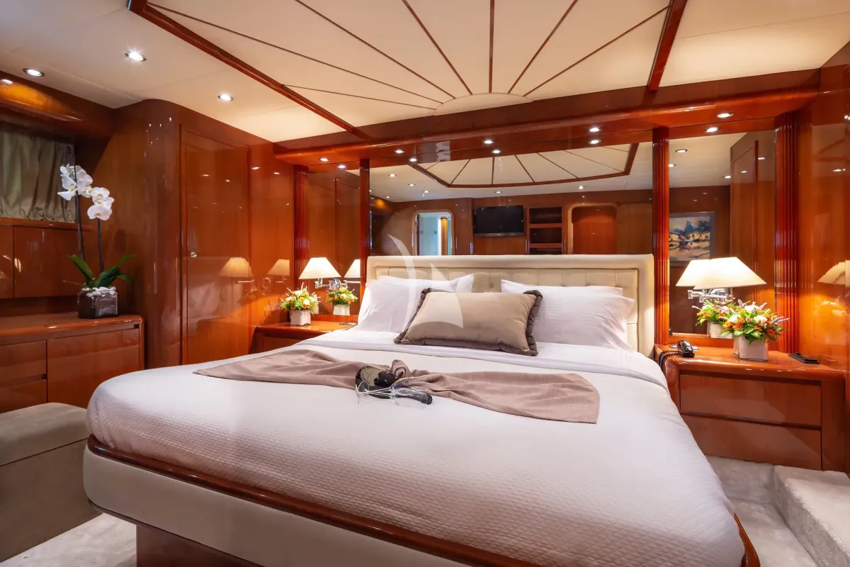 Cabin on Efmaria, a Falcon 86 motor yacht at Athens, Greece