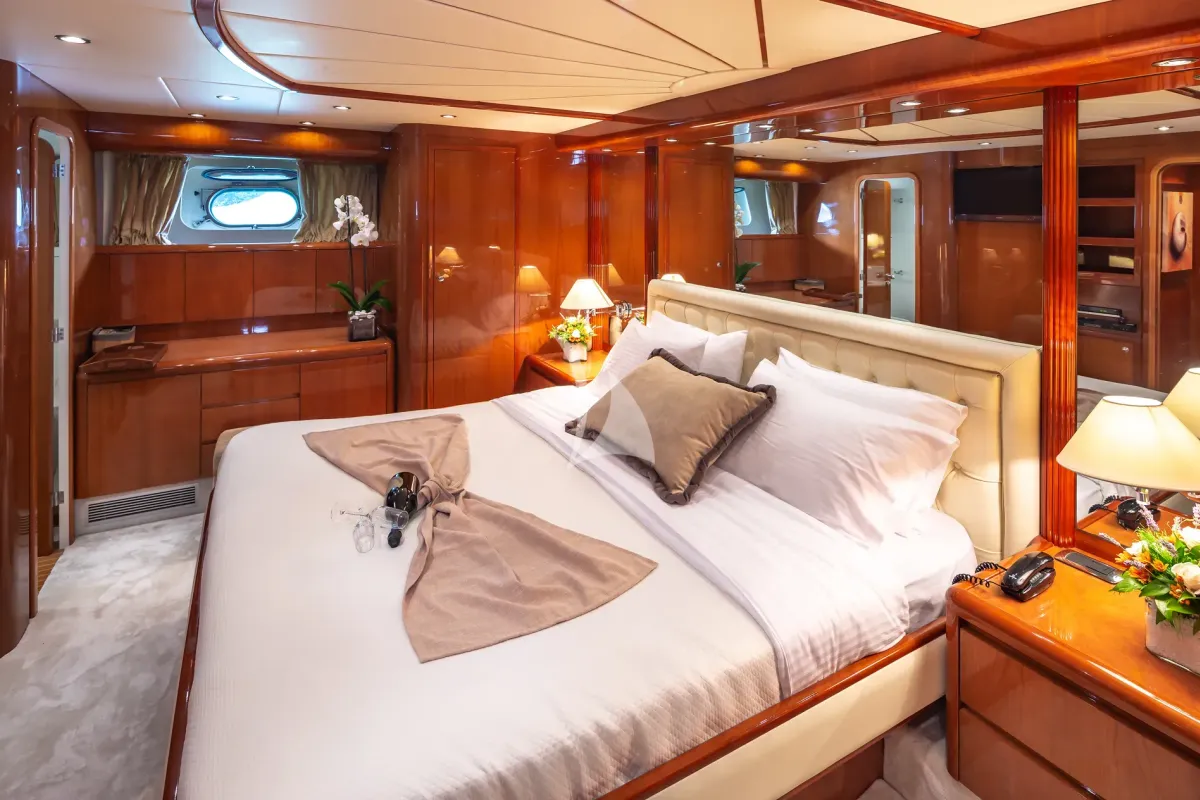 Cabin on Efmaria, a Falcon 86 motor yacht at Athens, Greece