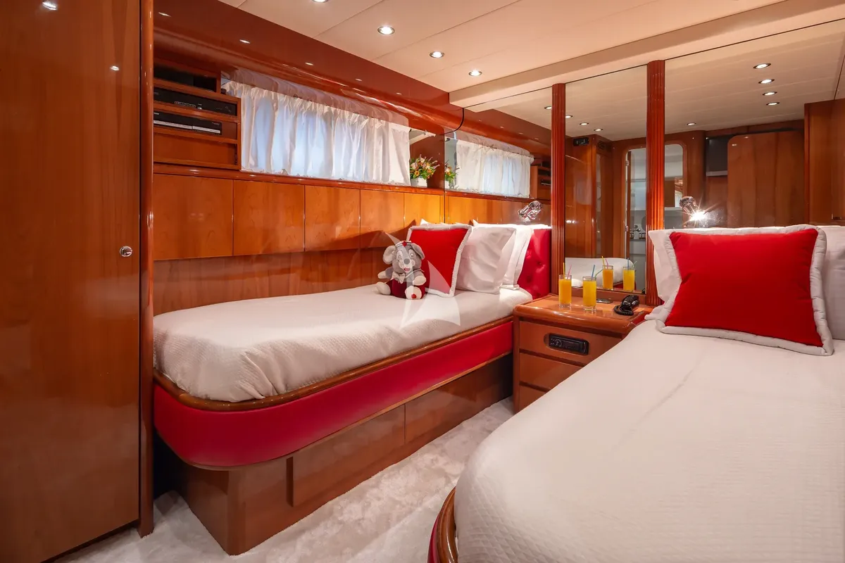 Cabin on Efmaria, a Falcon 86 motor yacht at Athens, Greece