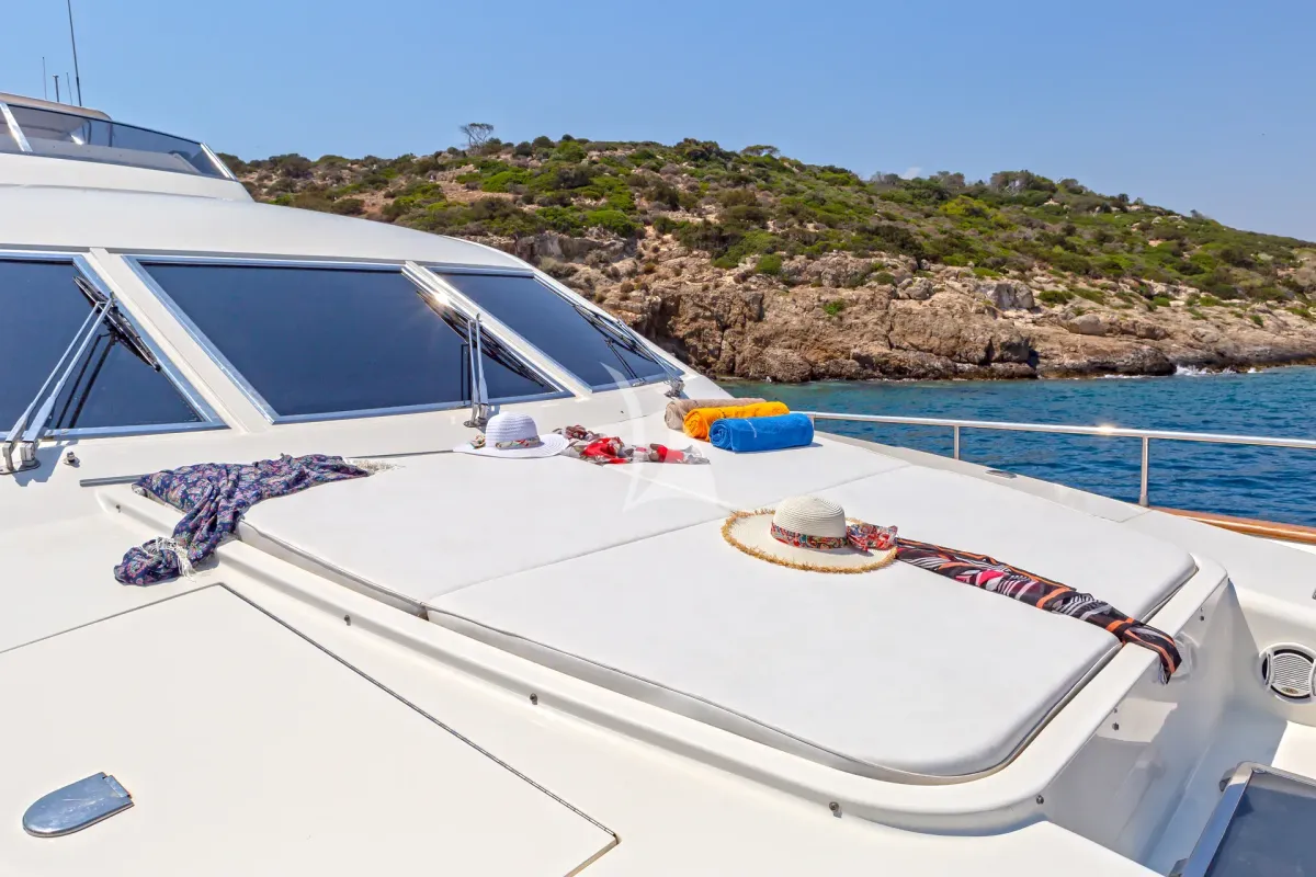 Deck of Efmaria, a Falcon 86 motor yacht at Athens, Greece