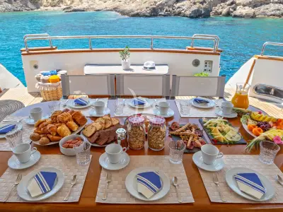 Deck of Efmaria, a Falcon 86 motor yacht at Athens, Greece
