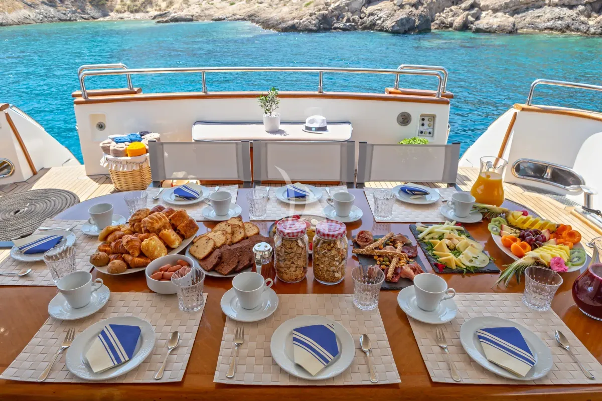 Deck of Efmaria, a Falcon 86 motor yacht at Athens, Greece