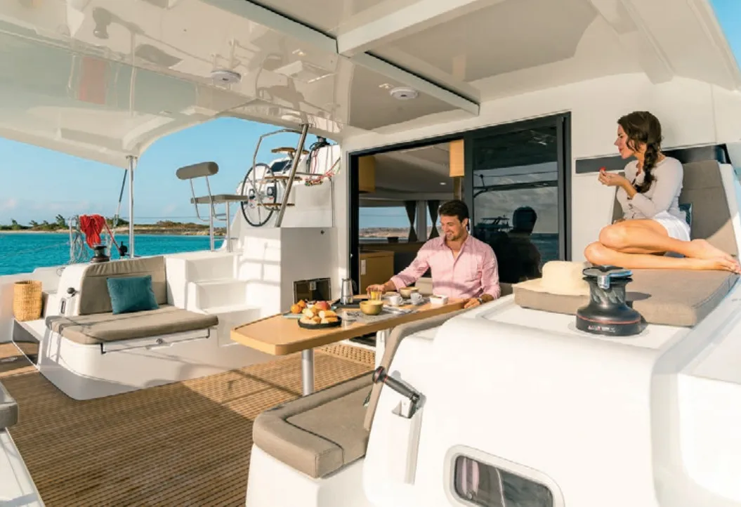Deck of MarLe, a Lagoon 42 catamaran at Thira Municipal Unit, Greece