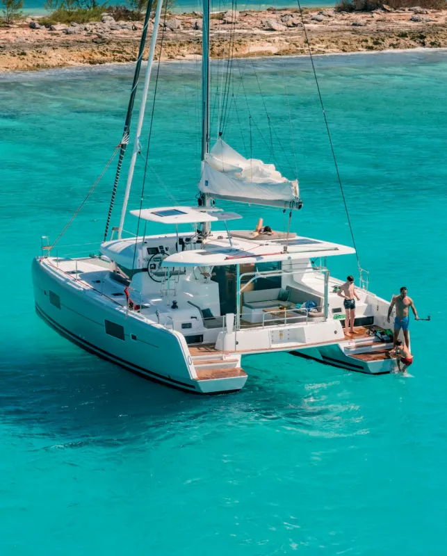 Exterior view of MarLe, a Lagoon 42 catamaran at Thira Municipal Unit, Greece
