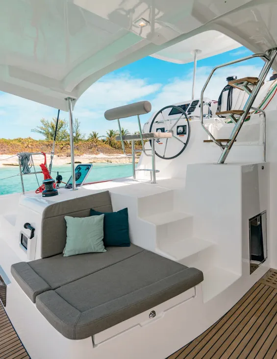 Cockpit of MarLe, a Lagoon 42 catamaran at Thira Municipal Unit, Greece