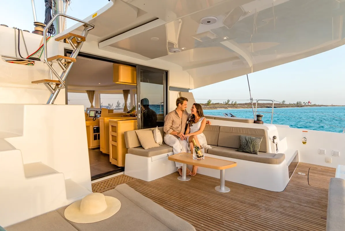 Deck of MarLe, a Lagoon 42 catamaran at Thira Municipal Unit, Greece