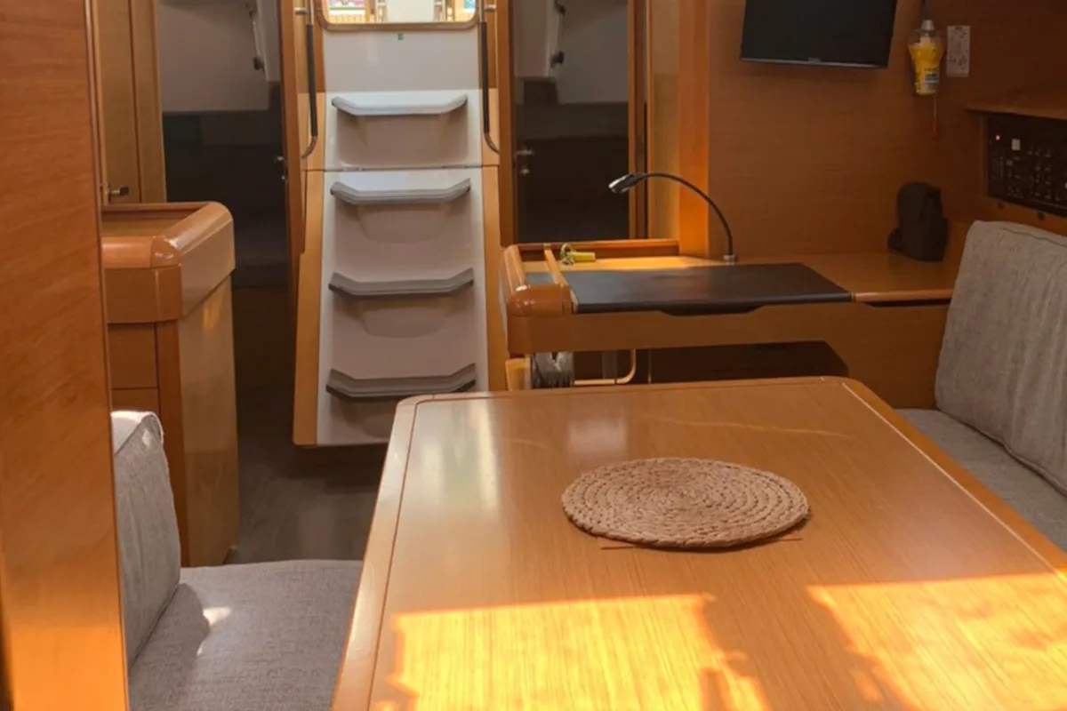 Salon of Aurora, a Jeanneau Sun Odyssey 519 sailboat at Skiathos, Greece