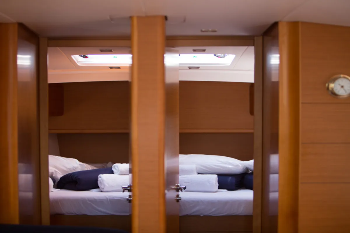 Cabin on Aurora, a Jeanneau Sun Odyssey 519 sailboat at Skiathos, Greece
