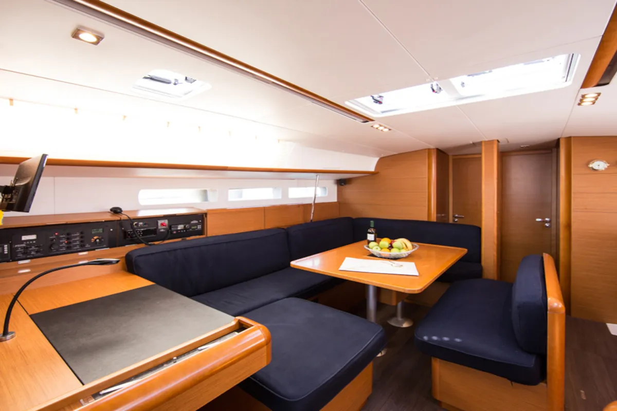 Salon of Aurora, a Jeanneau Sun Odyssey 519 sailboat at Skiathos, Greece