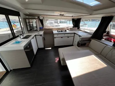 Salon of Angie, a Fountaine Pajot Elba 45 catamaran at Sukošan, Croatia