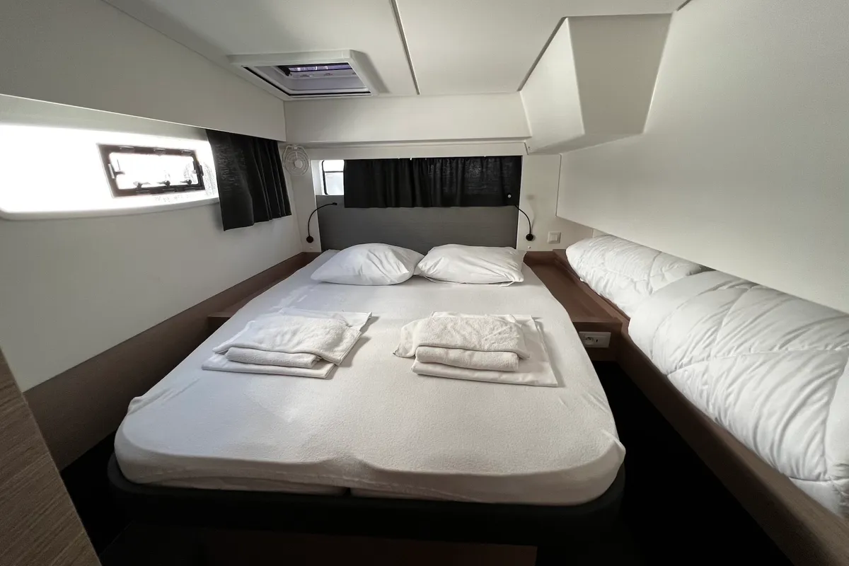 Cabin on Angie, a Fountaine Pajot Elba 45 catamaran at Sukošan, Croatia