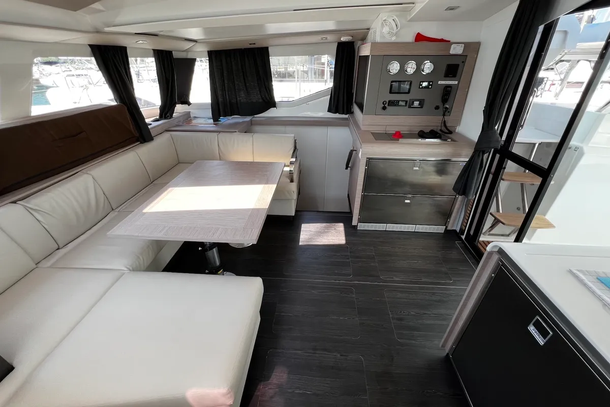 Salon of Angie, a Fountaine Pajot Elba 45 catamaran at Sukošan, Croatia