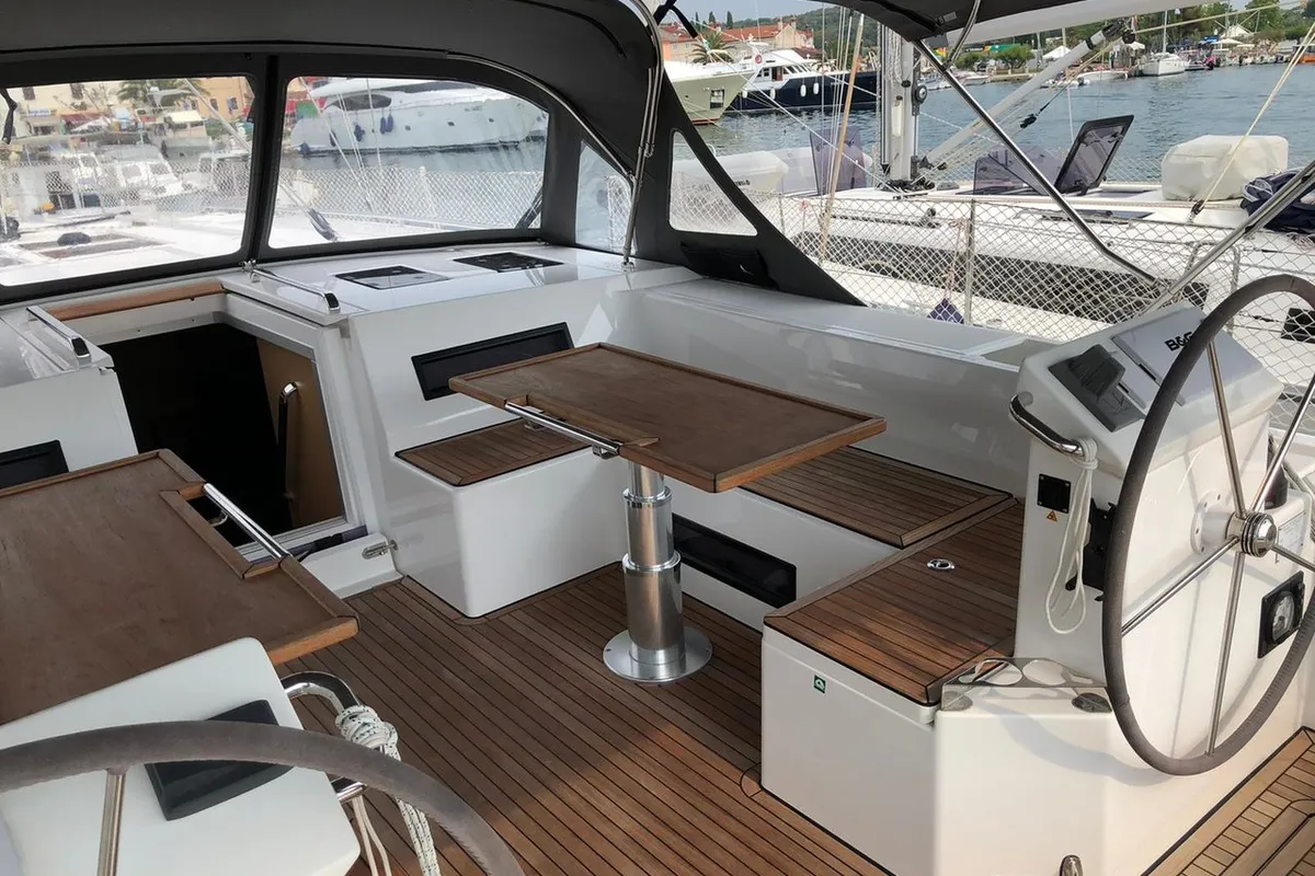 Deck of Xenia, a Bavaria C50 Style sailboat at Općina Vrsar, Croatia