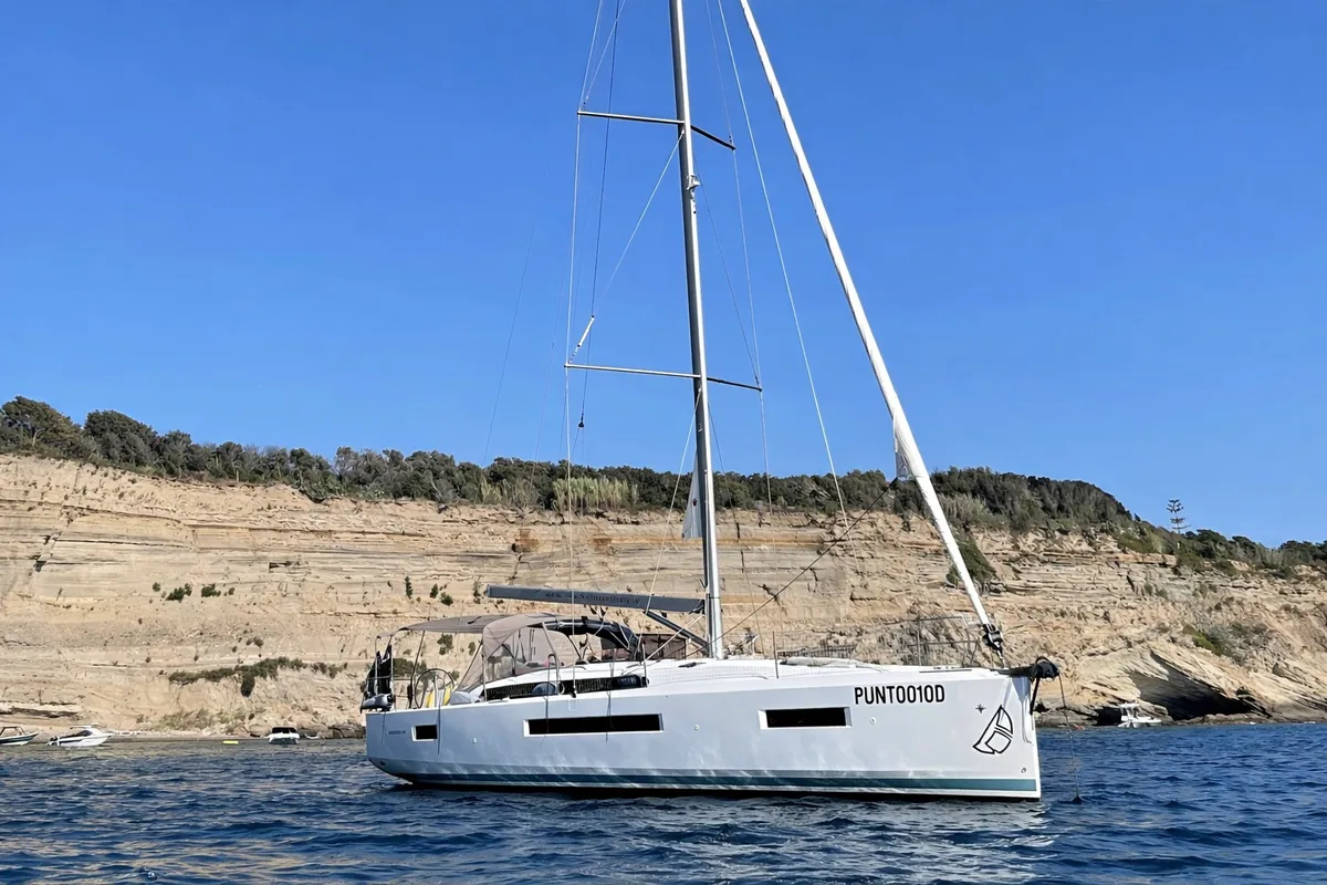 Exterior view of Sventola, a Jeanneau Sun Odyssey 490 sailboat at Nettuno, Italy