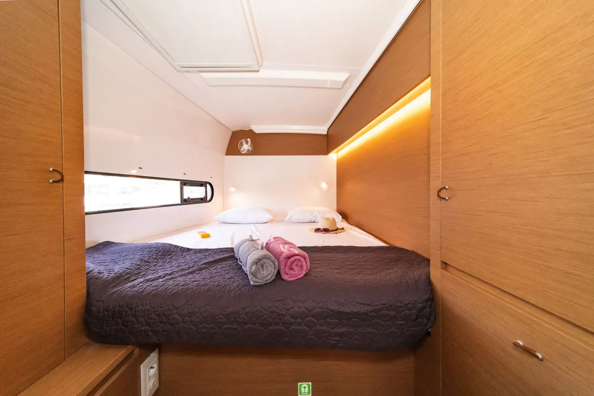 Cabin on Okiroi, a Excess 11 catamaran at Skiathos, Greece