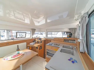 Galley of Okiroi, a Excess 11 catamaran at Skiathos, Greece
