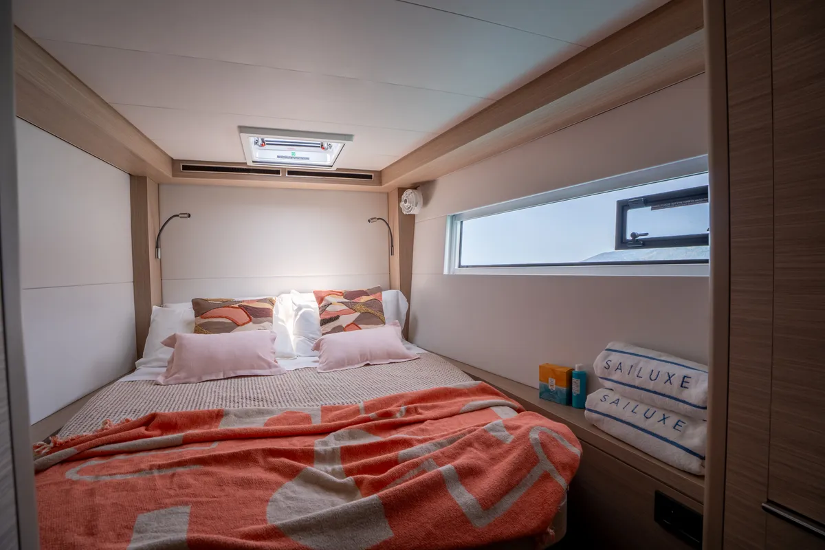 Cabin on SAILUXE - Allegra, a Lagoon 51 catamaran at Olbia, Italy