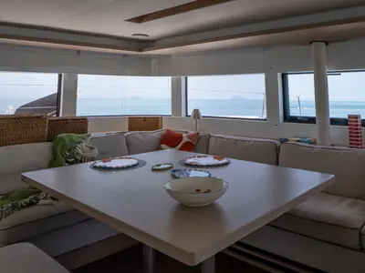 Salon of SAILUXE - Allegra, a Lagoon 51 catamaran at Olbia, Italy